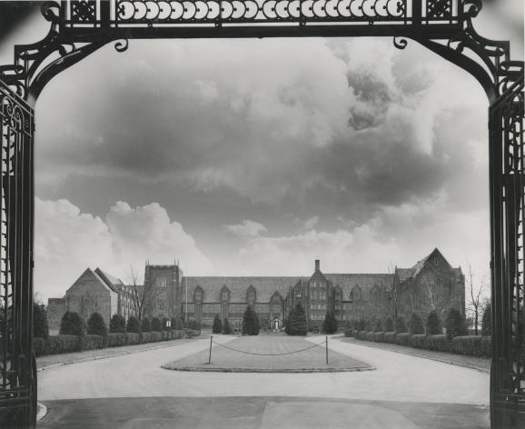 Campus seen through gates in 1959