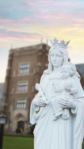 Mary Statue with Old Main in background