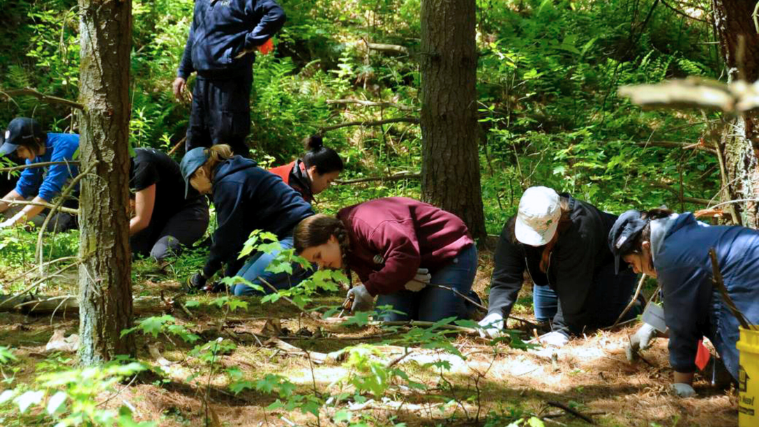 a group of forensic science students outside at a crime scene