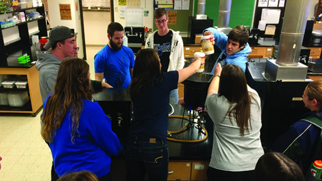 a group of students participates in a lab project